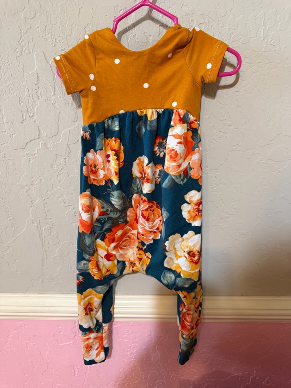 Baby Floral Harem Romper - Mustard & Teal